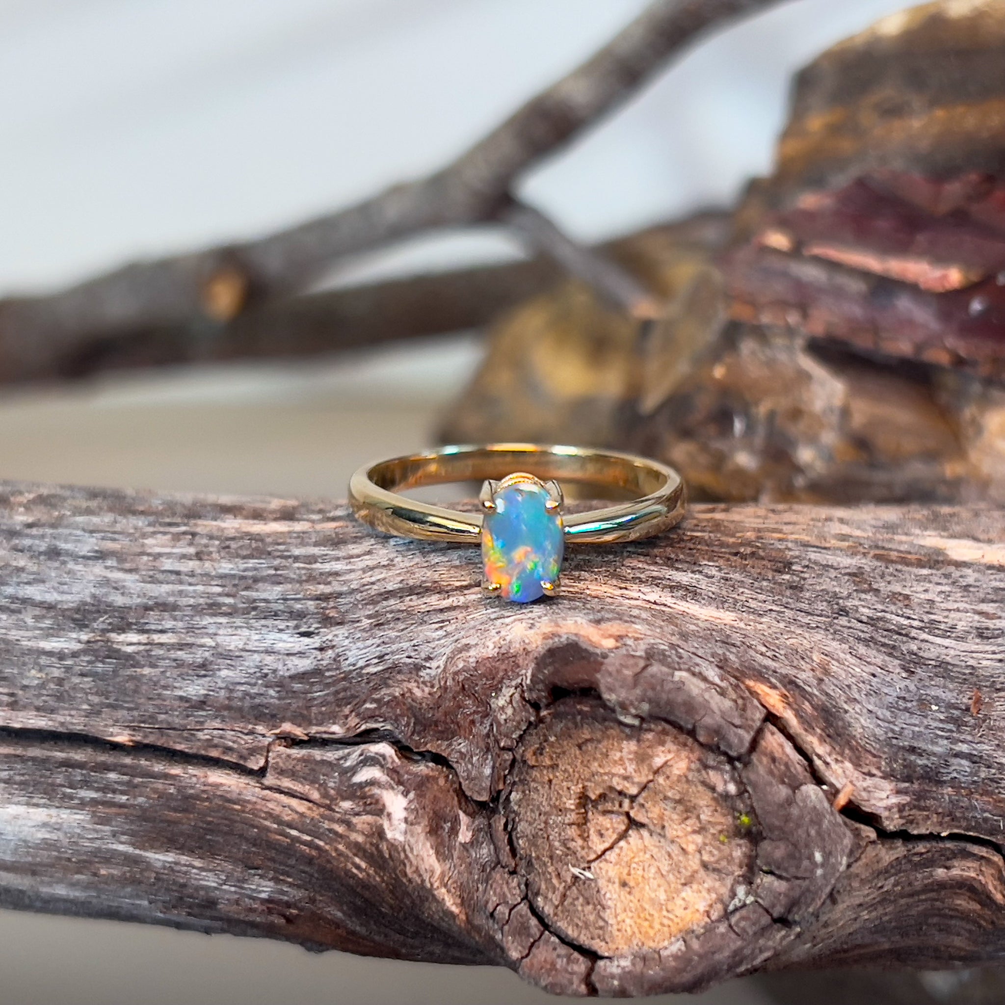 14kt Yellow Gold solitaire ring with one 0.49ct Black Opal - Masterpiece Jewellery Opal & Gems Sydney Australia | Online Shop