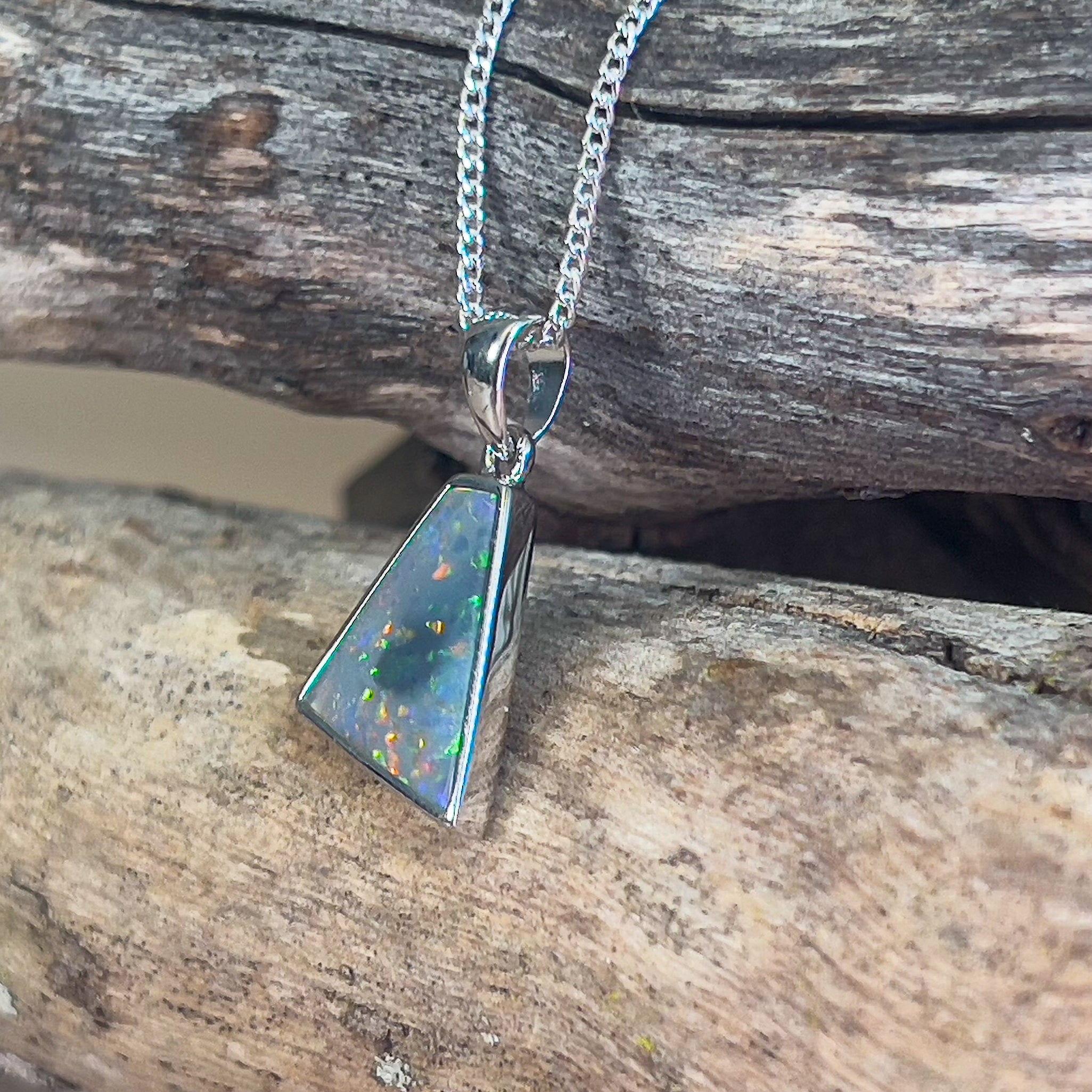 Sterling Silver Black Opal trapezoid shape pendant - Masterpiece Jewellery Opal & Gems Sydney Australia | Online Shop