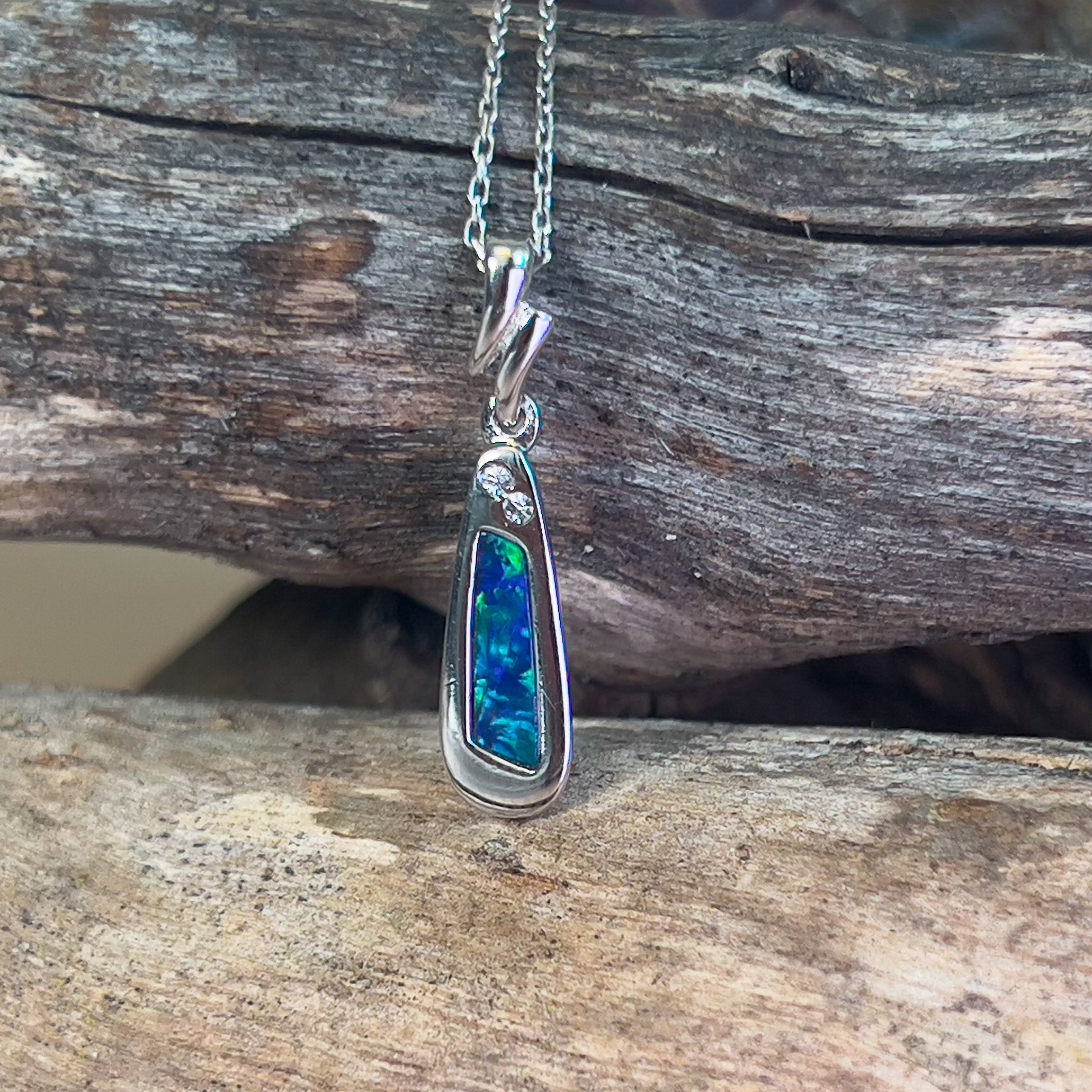 Sterling silver Blue Green Opal rectangular shape pendant - Masterpiece Jewellery Opal & Gems Sydney Australia | Online Shop