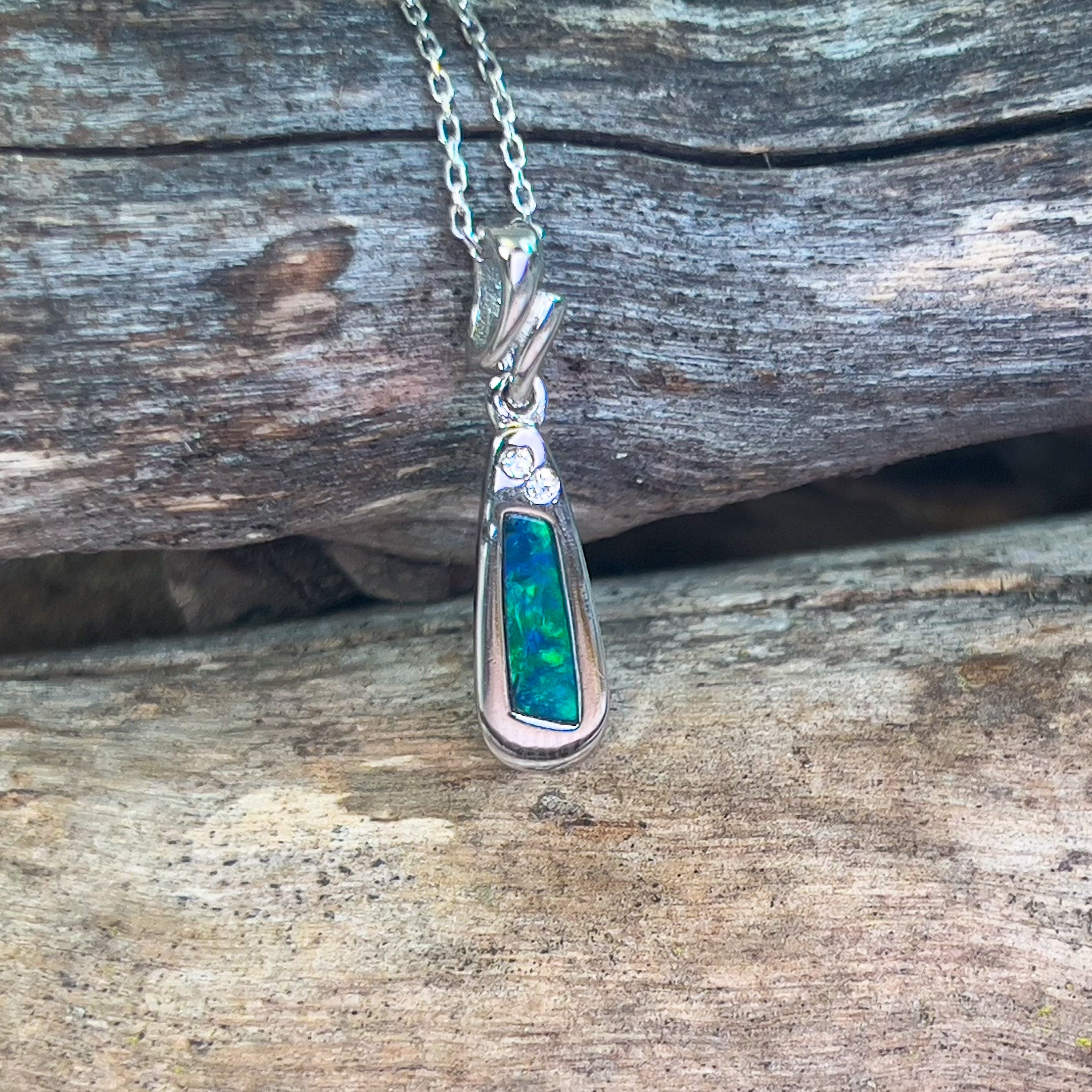Sterling silver Blue Green Opal rectangular shape pendant - Masterpiece Jewellery Opal & Gems Sydney Australia | Online Shop