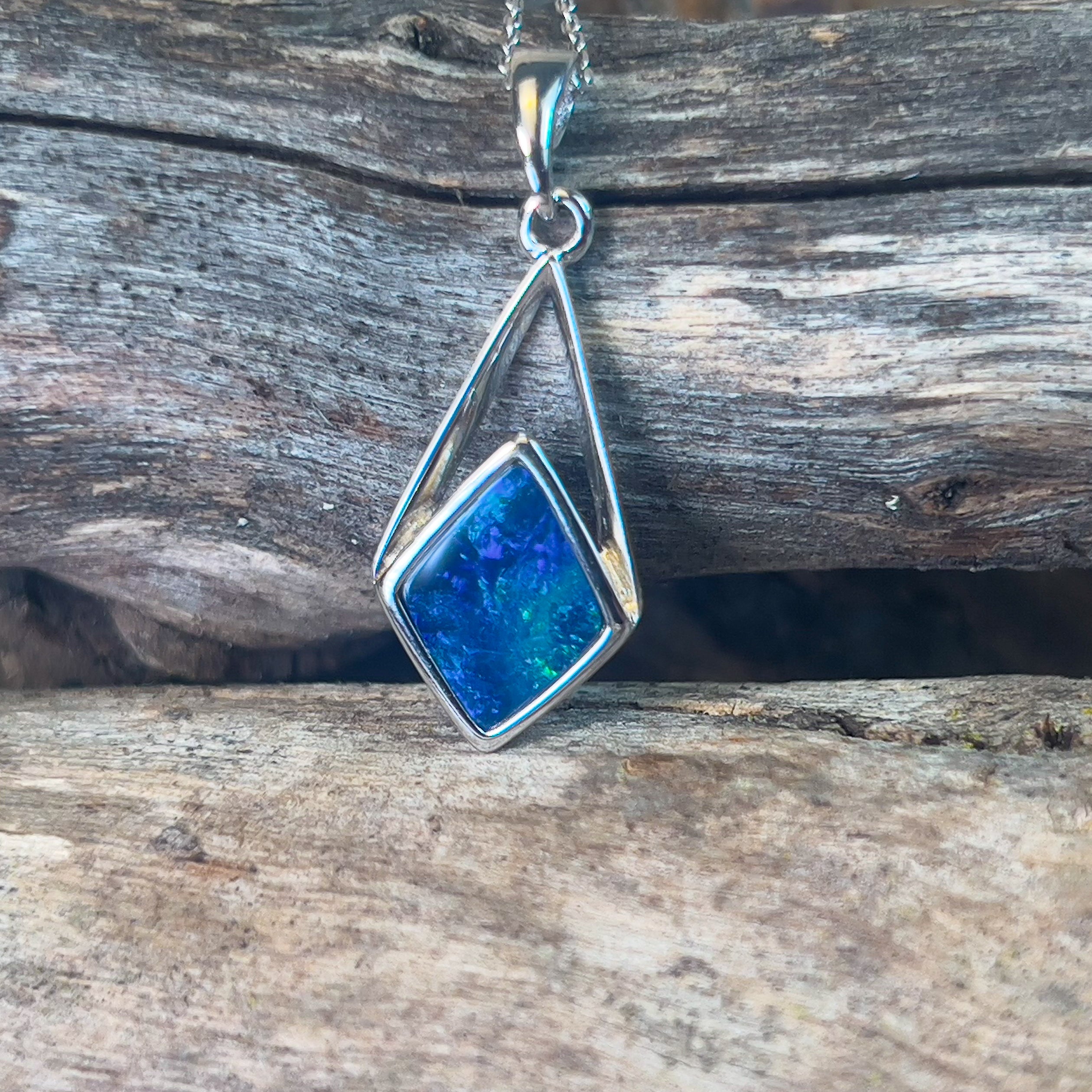 Sterling Silver Opal doublet Blue pendant - Masterpiece Jewellery Opal & Gems Sydney Australia | Online Shop