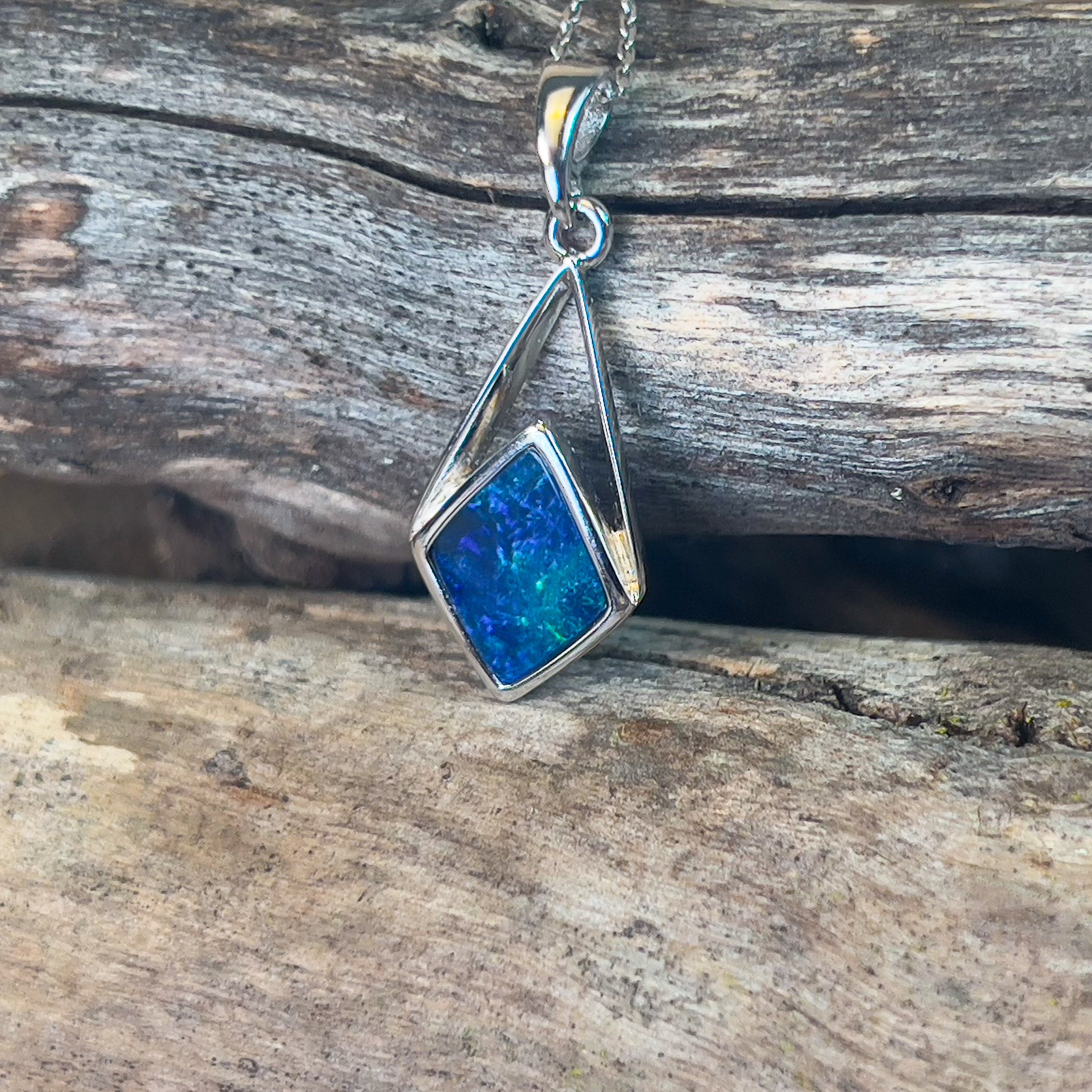 Sterling Silver Opal doublet Blue pendant - Masterpiece Jewellery Opal & Gems Sydney Australia | Online Shop