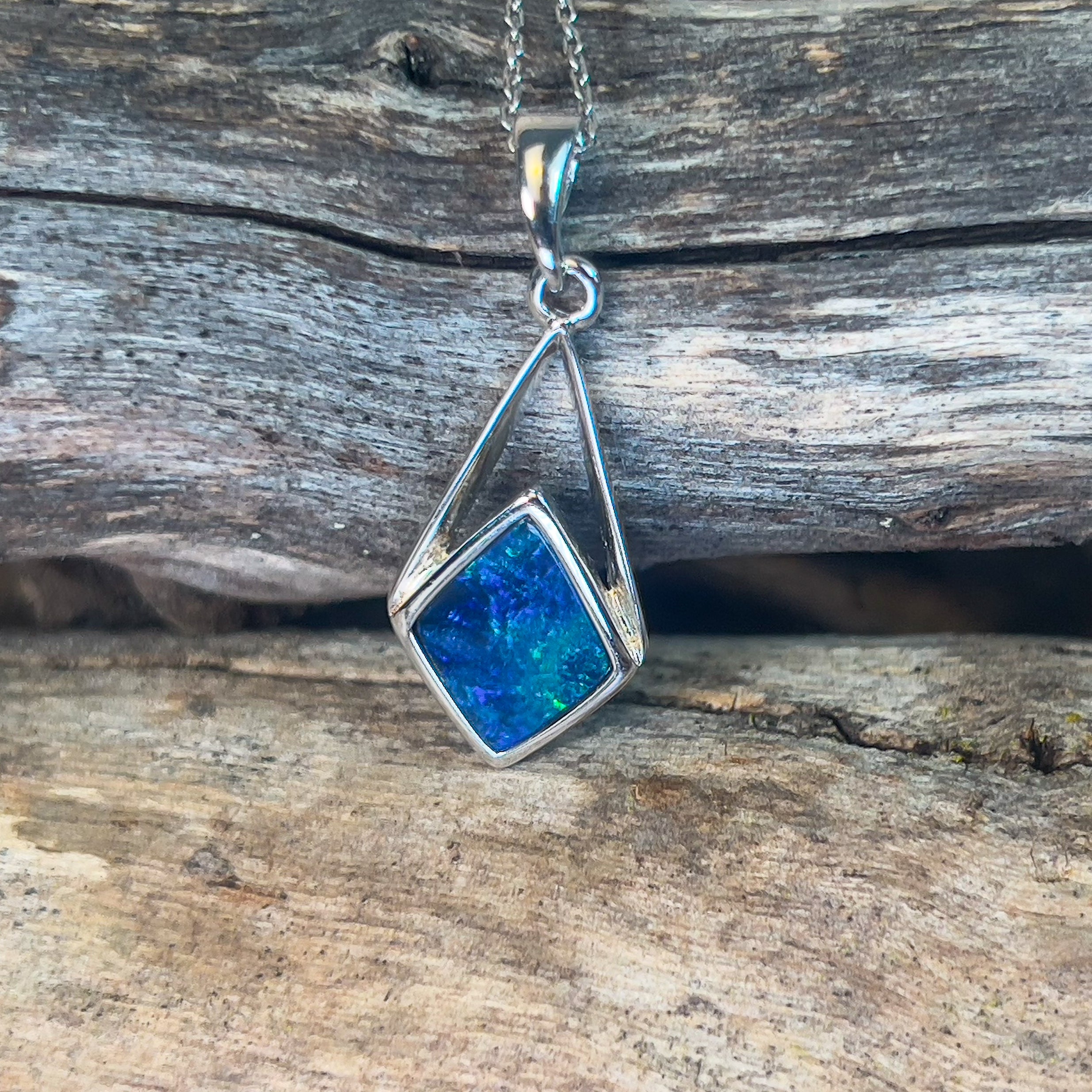 Sterling Silver Opal doublet Blue pendant - Masterpiece Jewellery Opal & Gems Sydney Australia | Online Shop