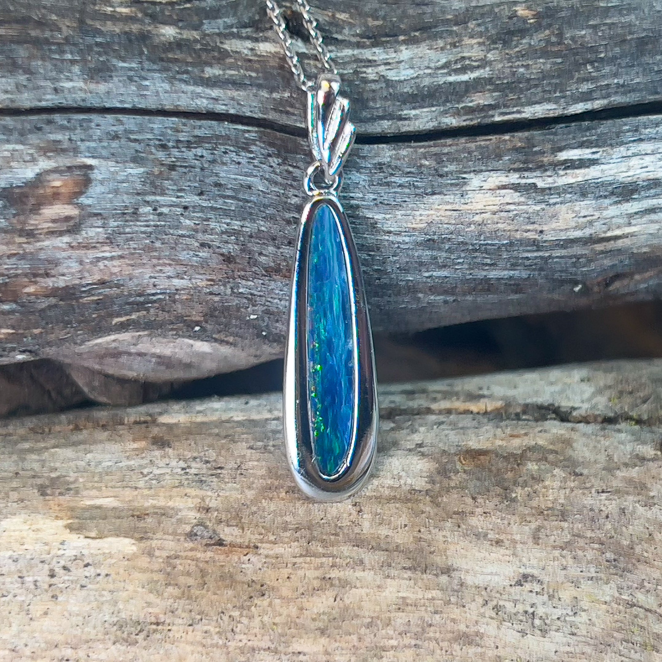 Sterling Silver dangling long necklace opal doublet - Masterpiece Jewellery Opal & Gems Sydney Australia | Online Shop