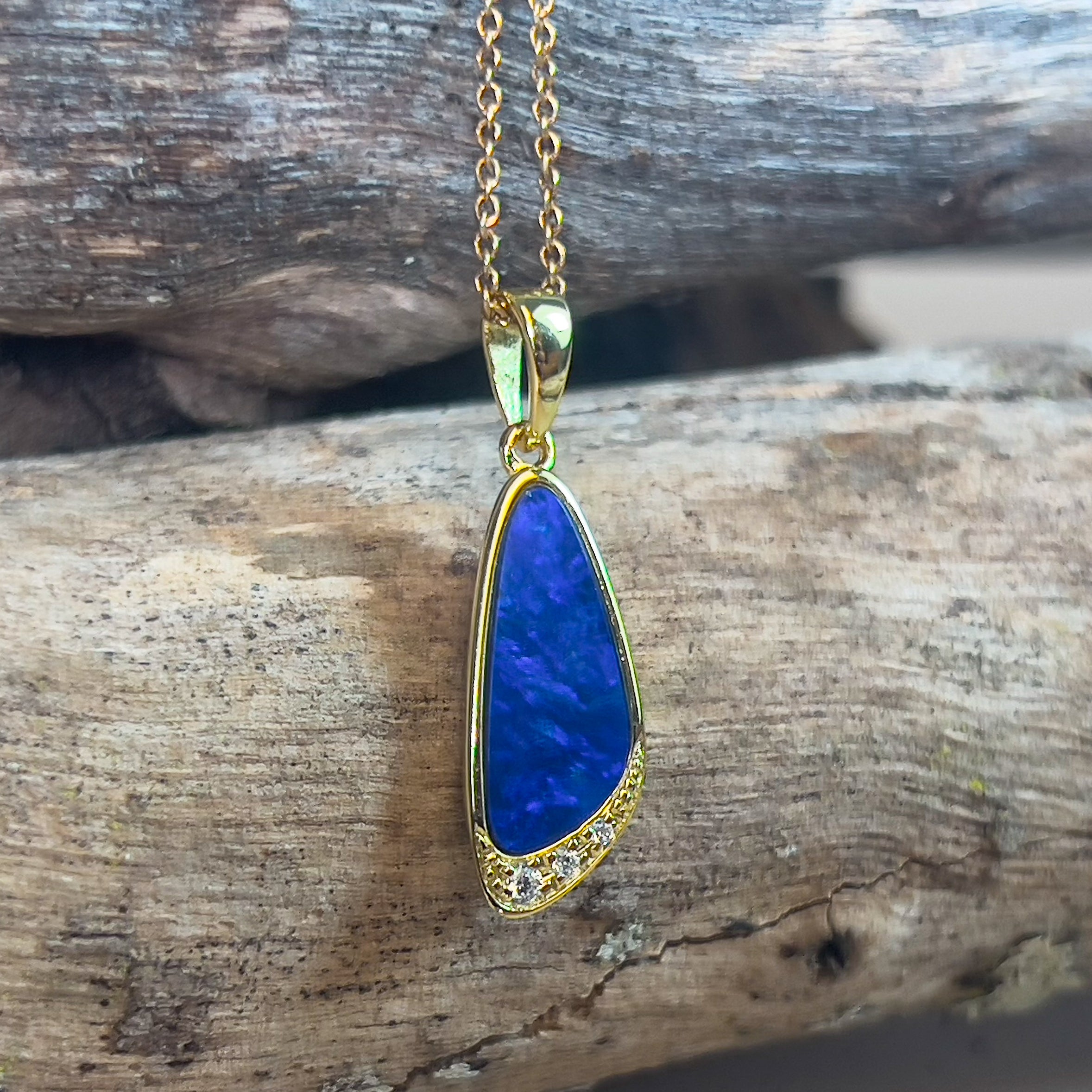 Gold plated silver Blue opal doublet pendant - Masterpiece Jewellery Opal & Gems Sydney Australia | Online Shop