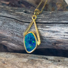 Gold plated Silver freeform Blue Green Opal doublet pendant - Masterpiece Jewellery Opal & Gems Sydney Australia | Online Shop