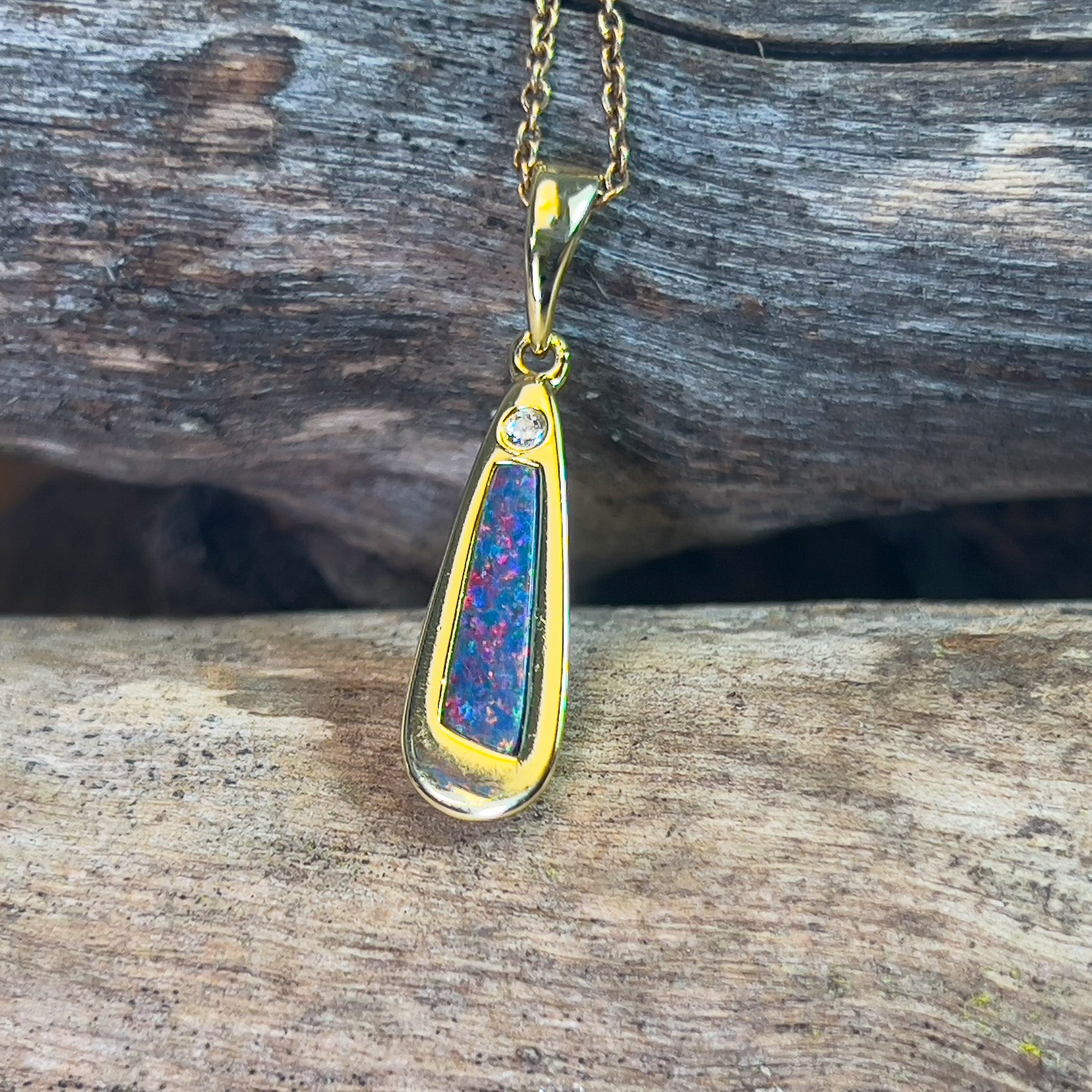 Gold plated silver Fire opal doublet with cubic zirconia pendant - Masterpiece Jewellery Opal & Gems Sydney Australia | Online Shop