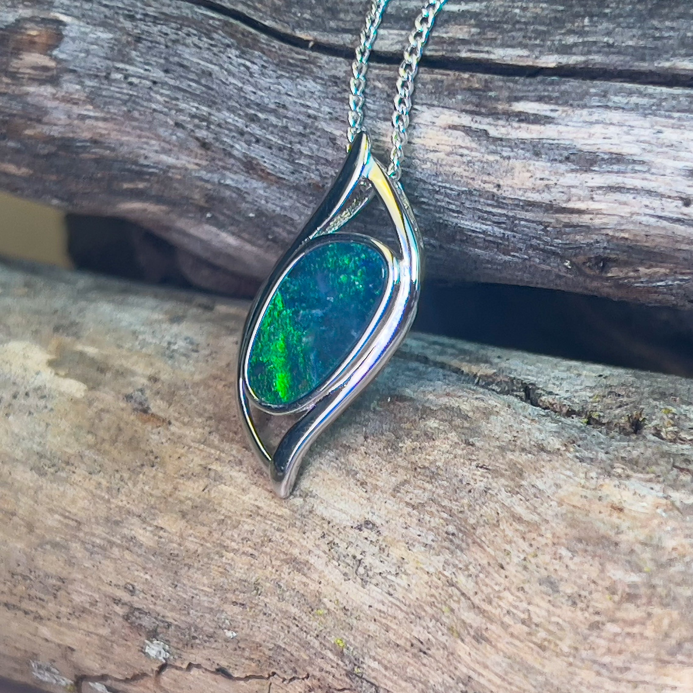 Sterling Silver Opal doublet wave shape slider pendant - Masterpiece Jewellery Opal & Gems Sydney Australia | Online Shop