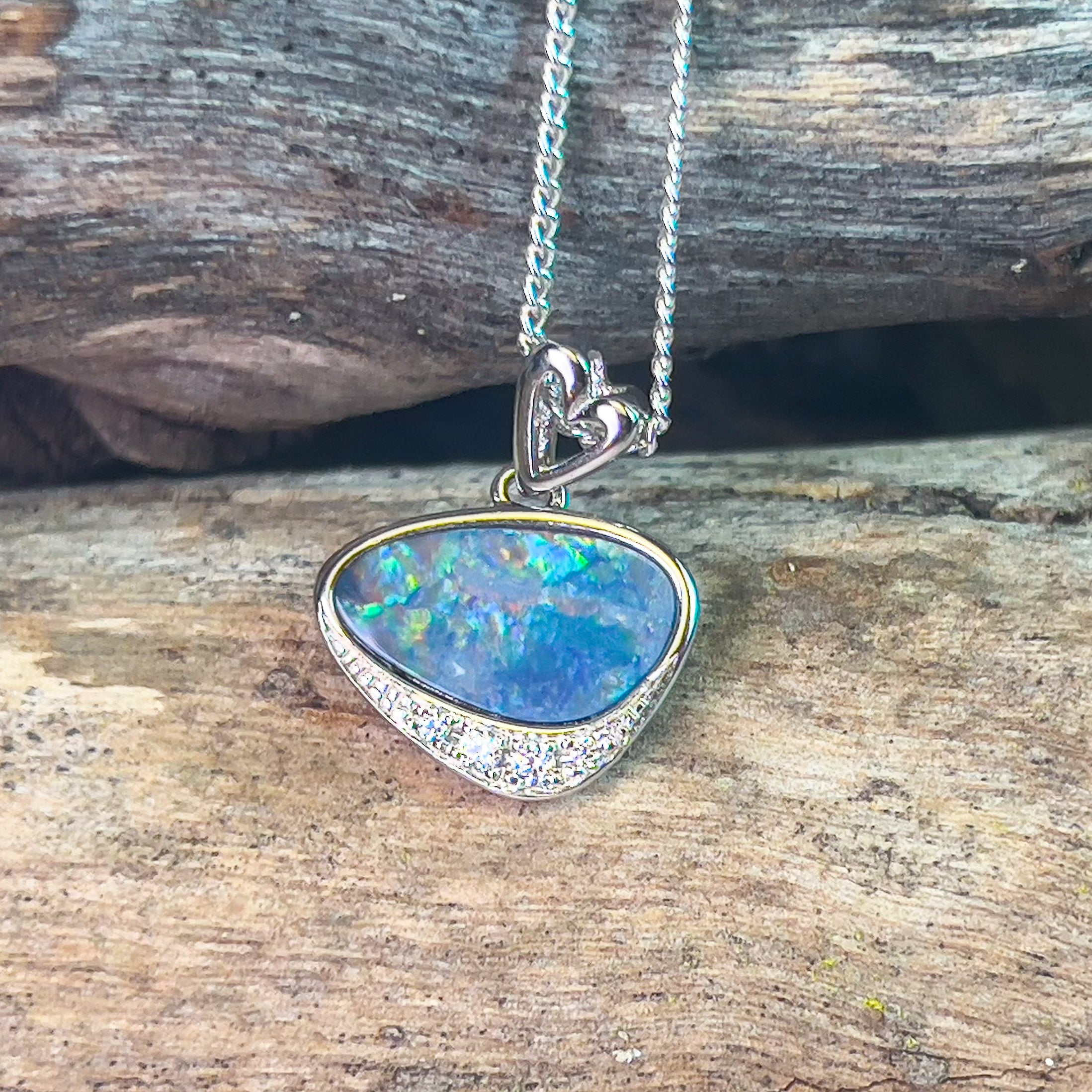 Sterling Silver Opal doublet and cubic zirconia pendant - Masterpiece Jewellery Opal & Gems Sydney Australia | Online Shop