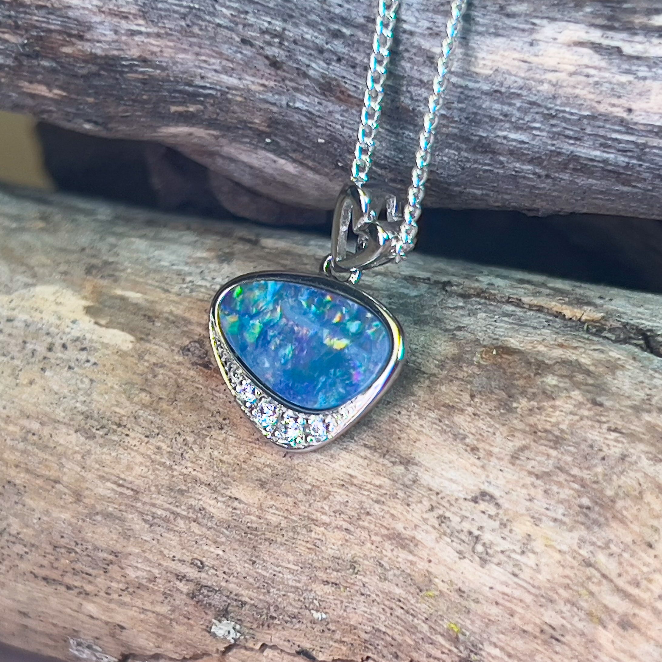 Sterling Silver Opal doublet and cubic zirconia pendant - Masterpiece Jewellery Opal & Gems Sydney Australia | Online Shop