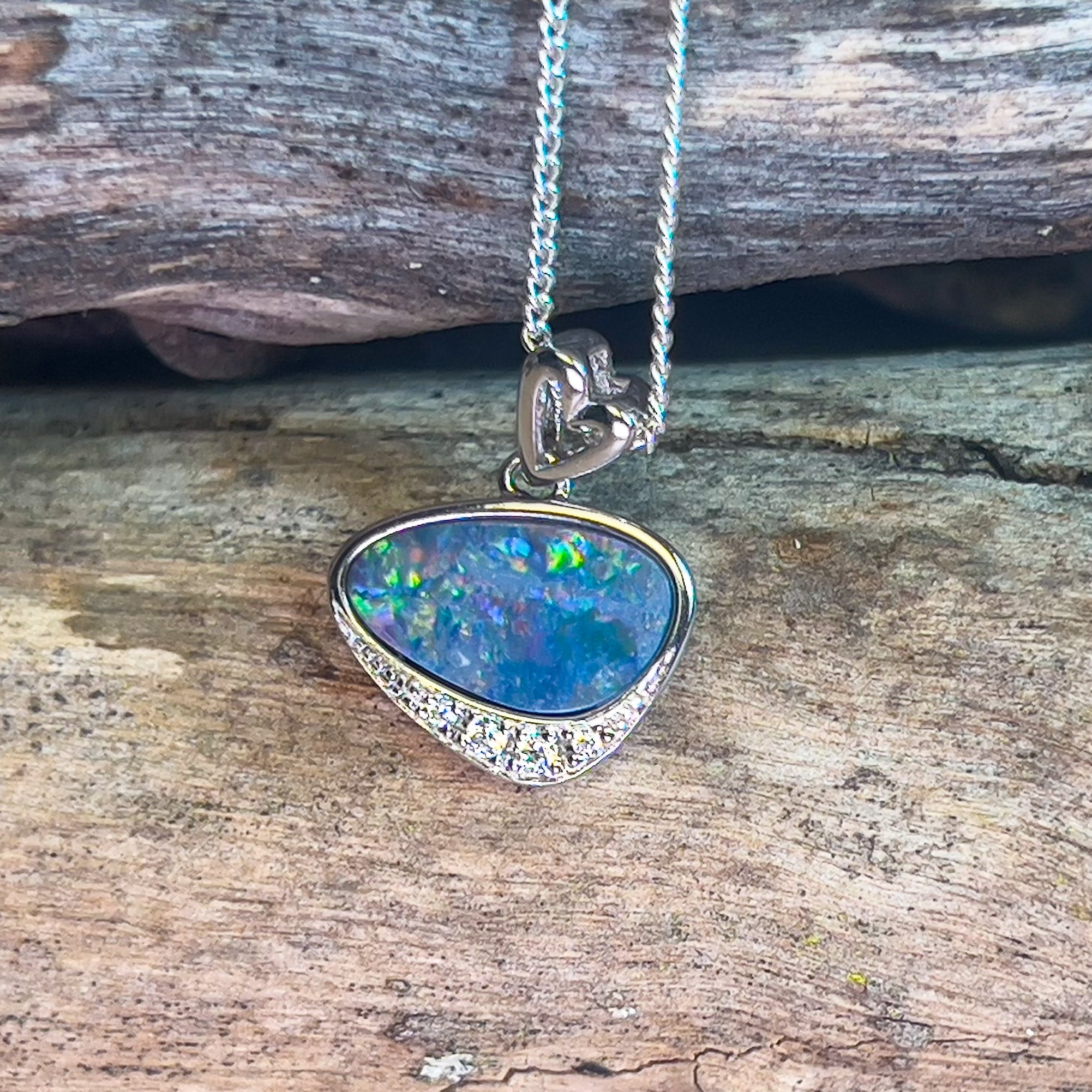 Sterling Silver Opal doublet and cubic zirconia pendant - Masterpiece Jewellery Opal & Gems Sydney Australia | Online Shop