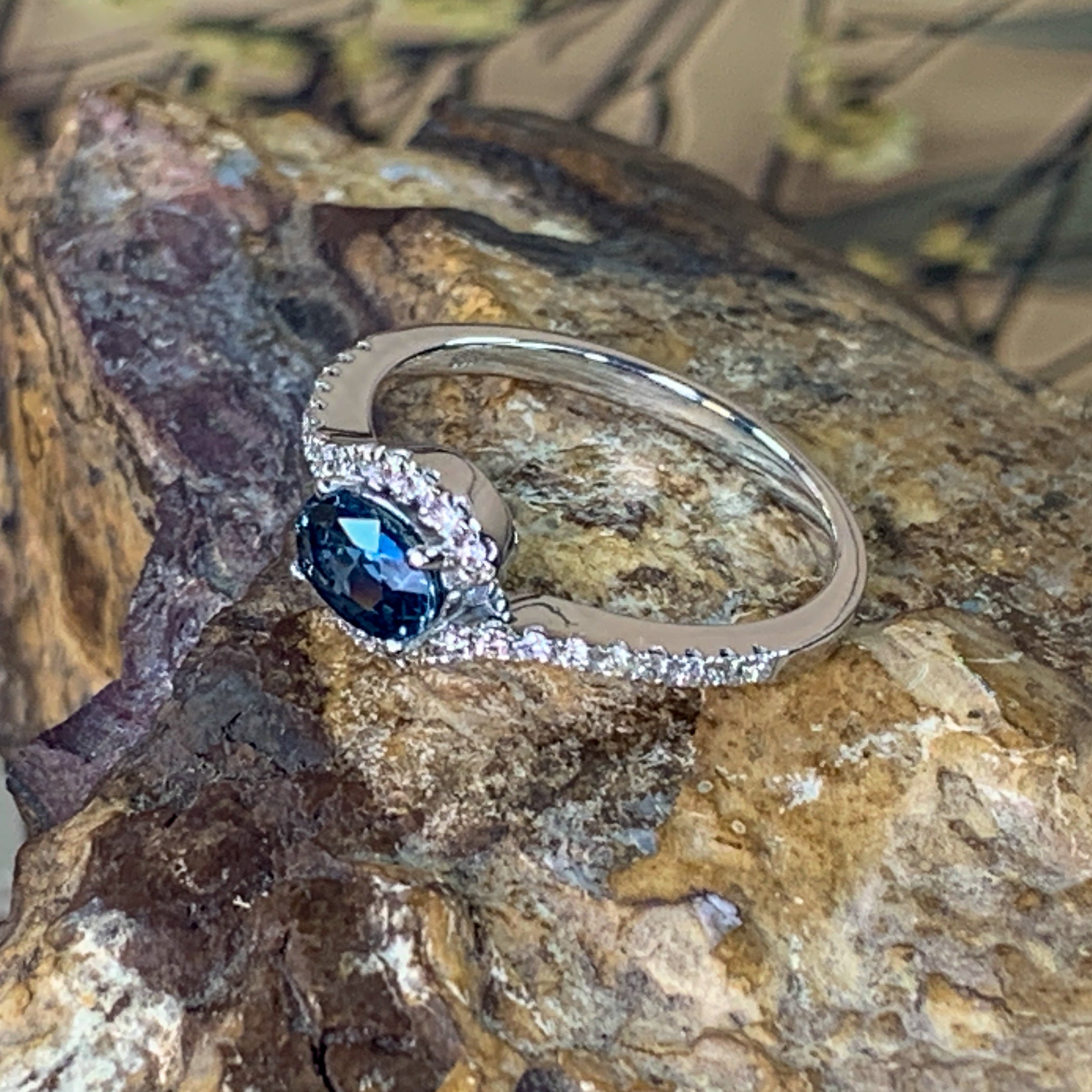 14kt White Gold Australian Blue Sapphire and Diamond ring - Masterpiece Jewellery Opal & Gems Sydney Australia | Online Shop