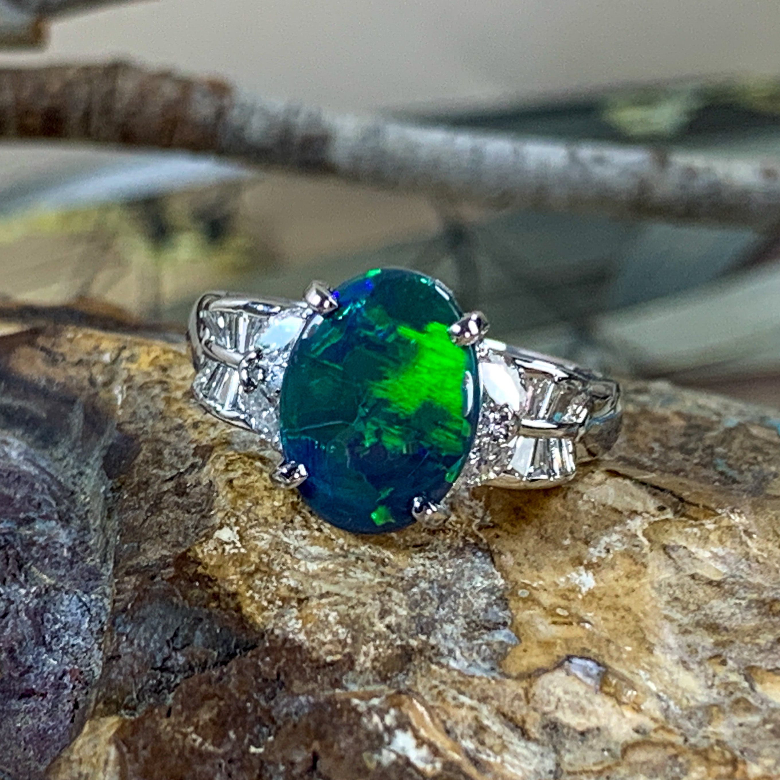 PLATINUM BLACK OPAL AND DIAMOND RING - Masterpiece Jewellery Opal & Gems Sydney Australia | Online Shop