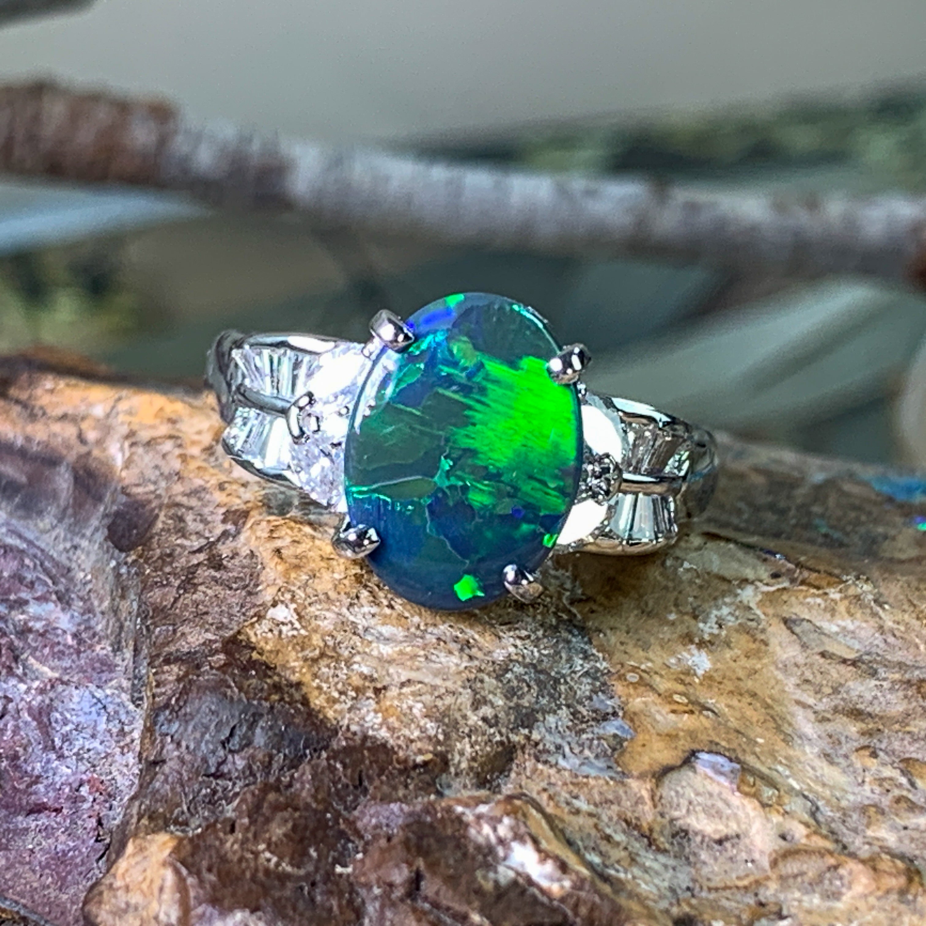 PLATINUM BLACK OPAL AND DIAMOND RING - Masterpiece Jewellery Opal & Gems Sydney Australia | Online Shop