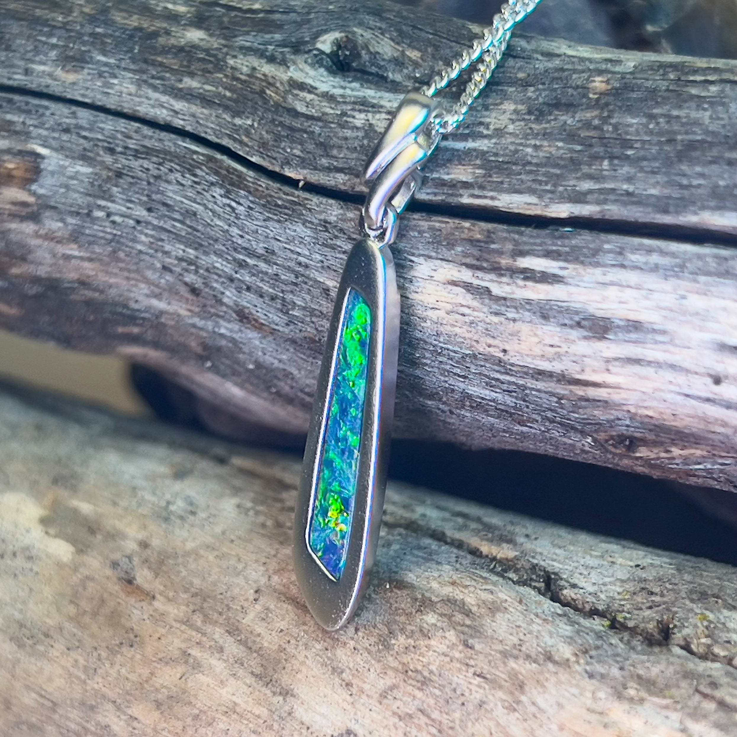 Sterling Silver long drop pendant Opal doublet - Masterpiece Jewellery Opal & Gems Sydney Australia | Online Shop