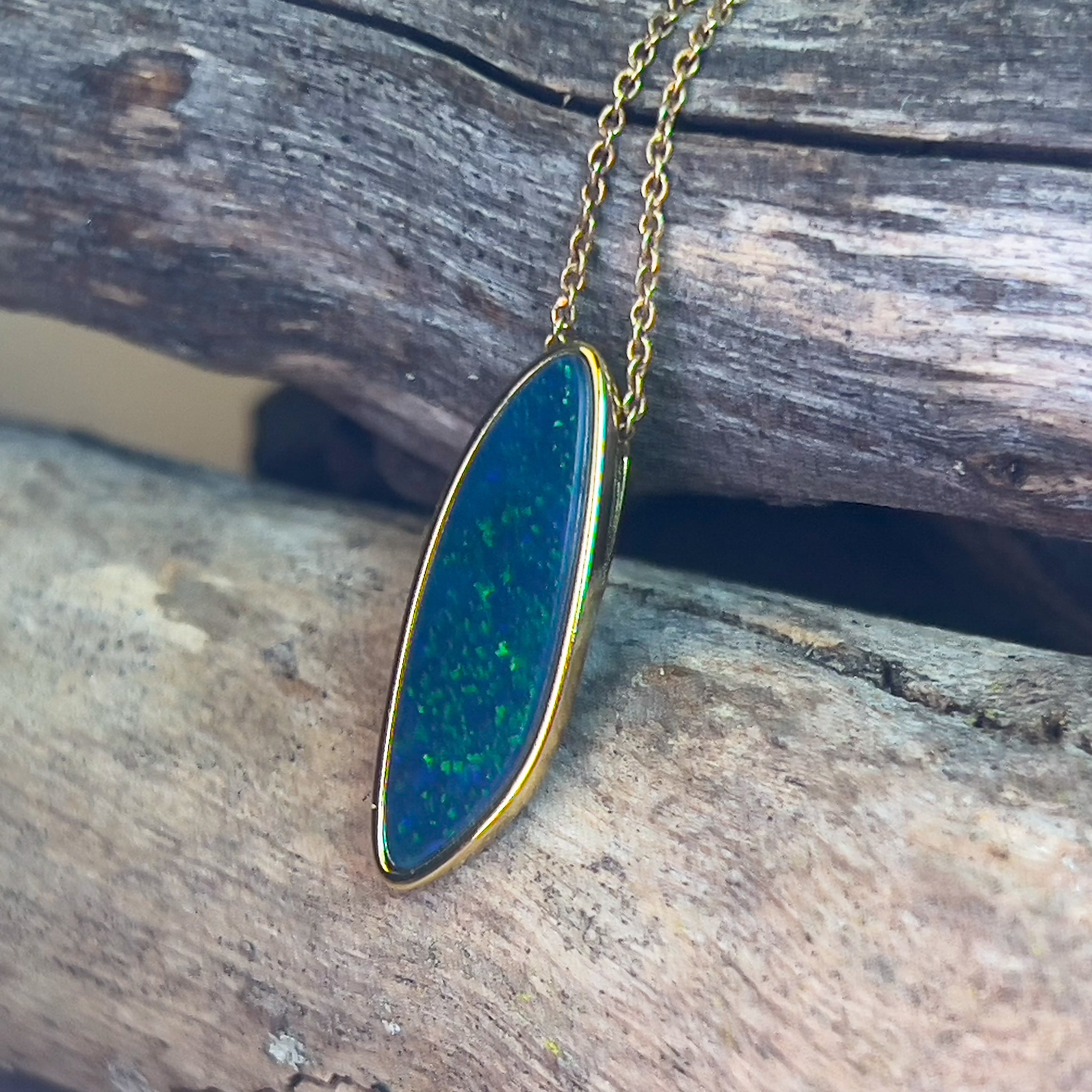 Gold plated Long freeform Opal doublet slider necklace - Masterpiece Jewellery Opal & Gems Sydney Australia | Online Shop