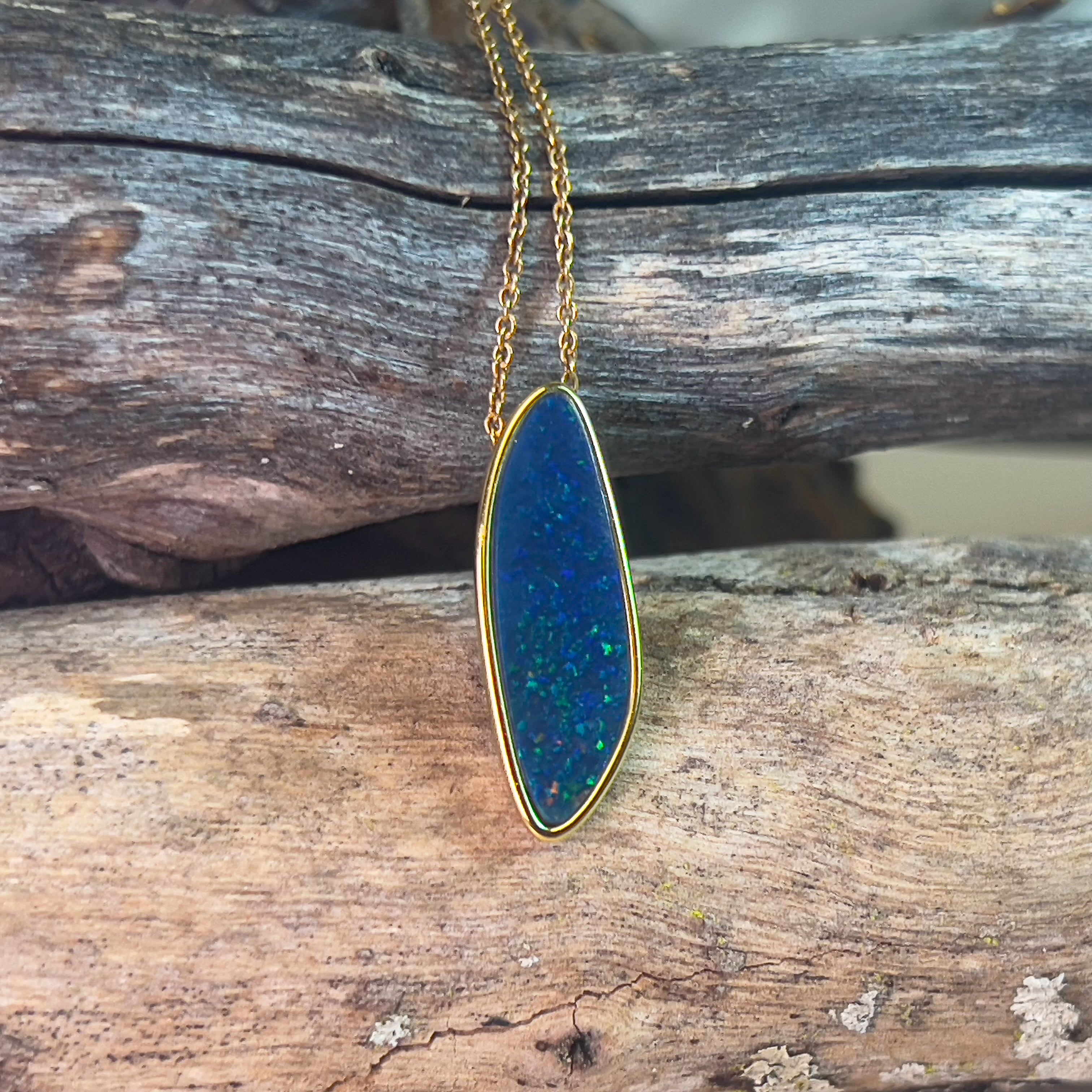 Gold plated Long freeform Opal doublet slider necklace - Masterpiece Jewellery Opal & Gems Sydney Australia | Online Shop