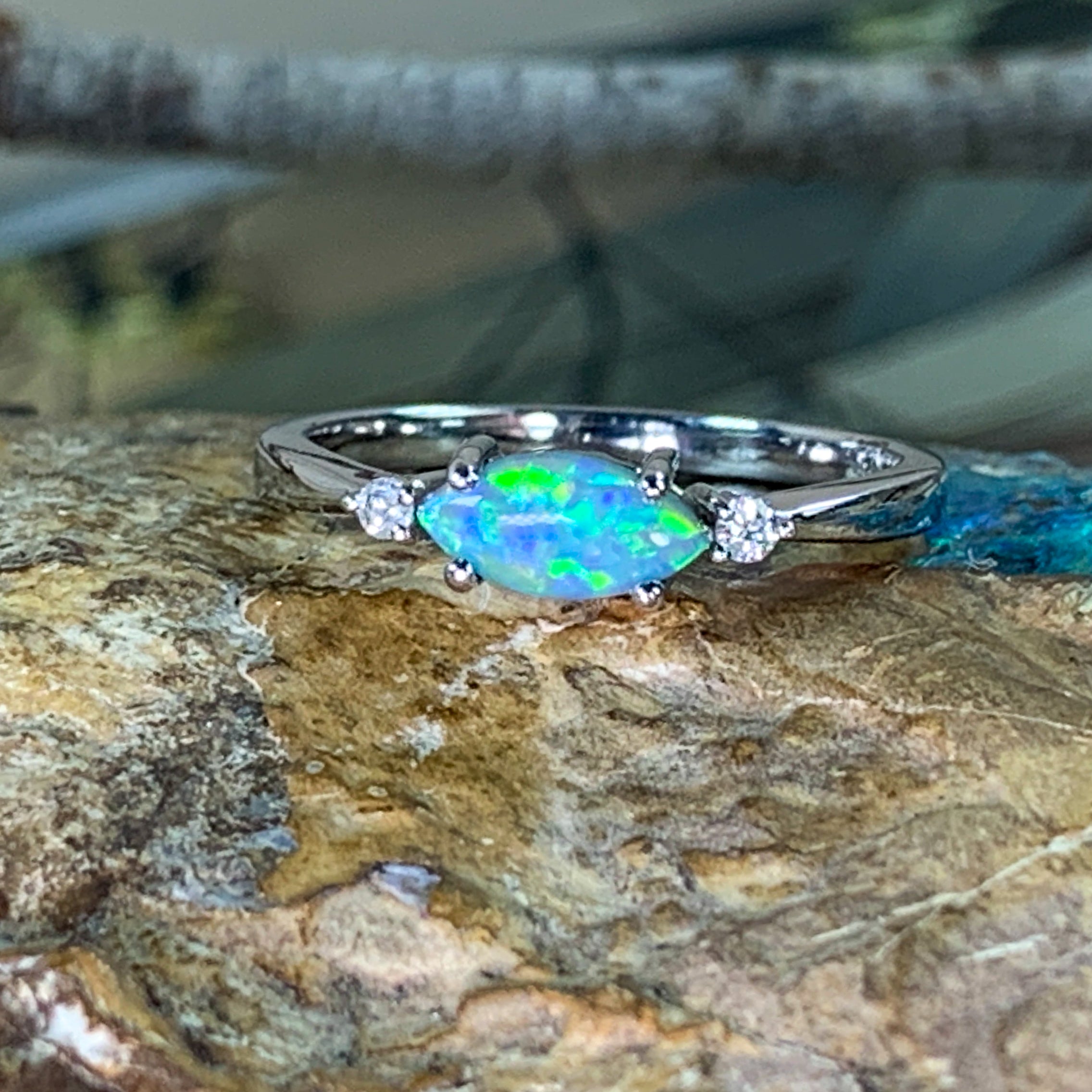 9kt White Gold ring set with one Marquise shape 0.55ct and 2 Diamonds - Masterpiece Jewellery Opal & Gems Sydney Australia | Online Shop