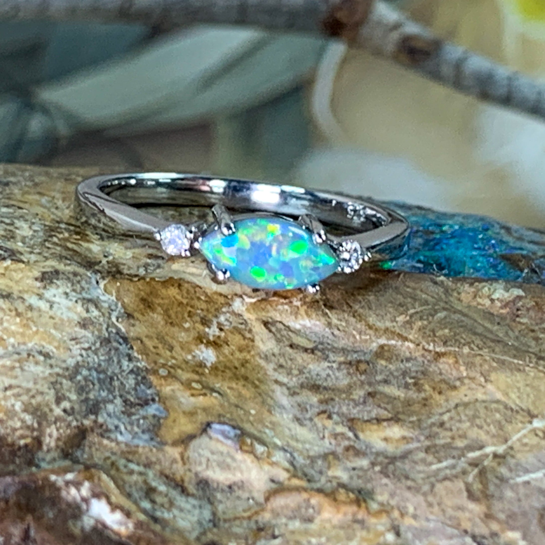 9kt White Gold ring set with one Marquise shape 0.55ct and 2 Diamonds - Masterpiece Jewellery Opal & Gems Sydney Australia | Online Shop