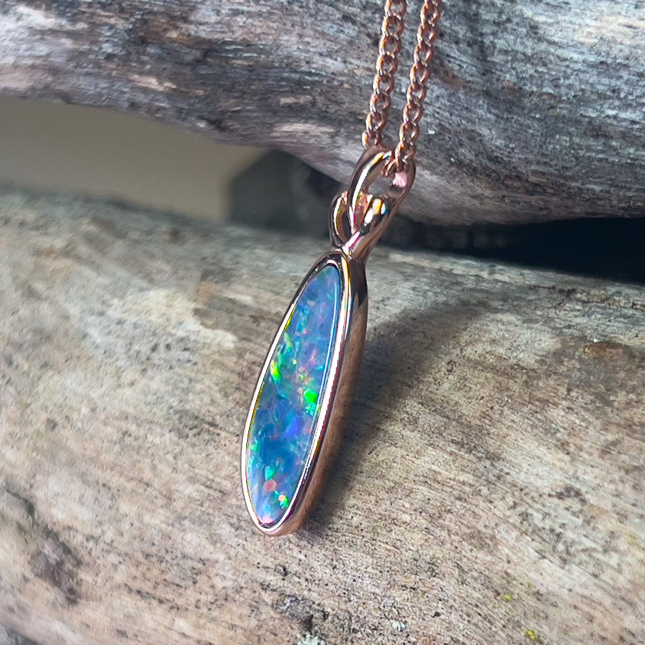 Rose Gold plated Silver drop style opal doublet pendant - Masterpiece Jewellery Opal & Gems Sydney Australia | Online Shop