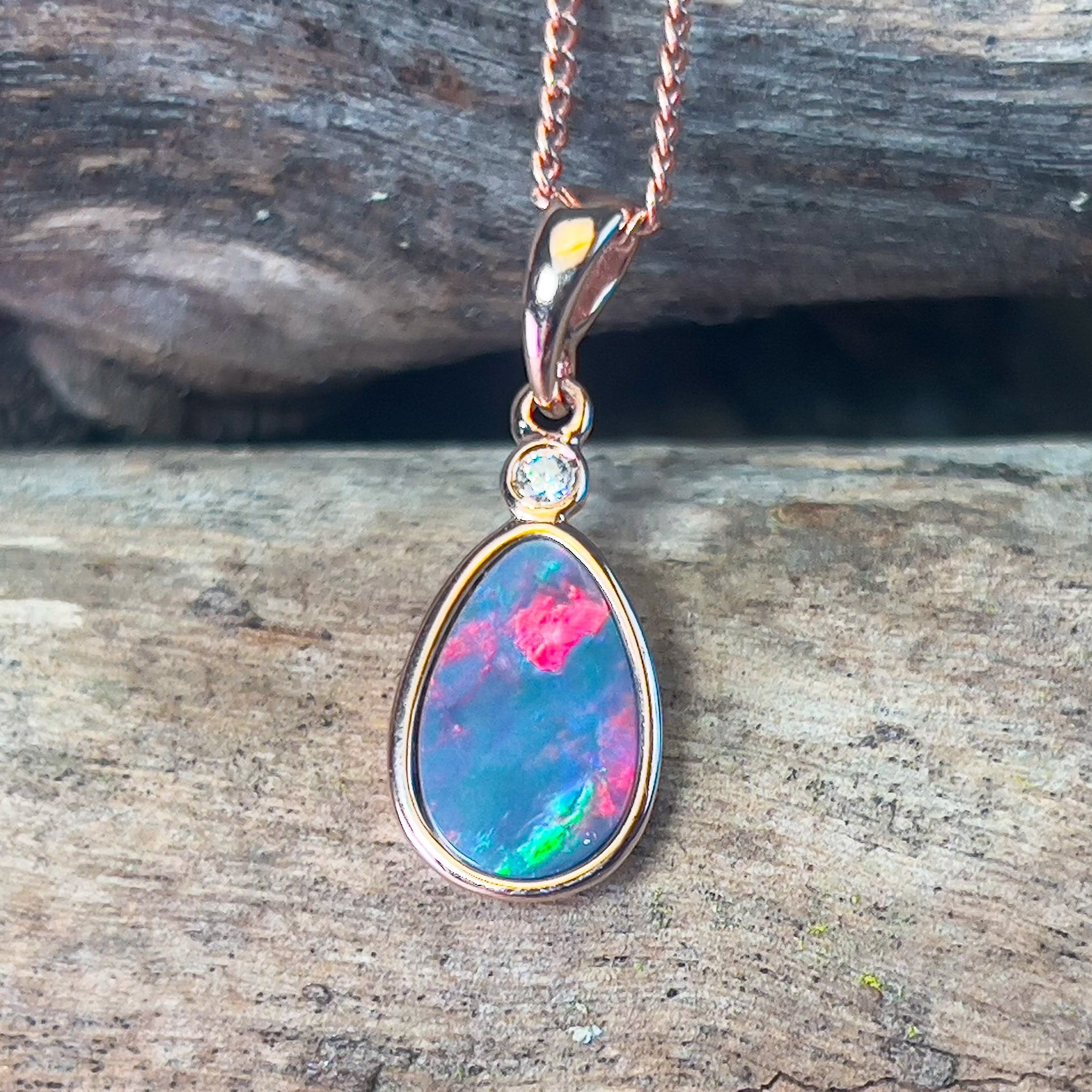 Rose Gold plated Silver Fire Opal doublet pendant - Masterpiece Jewellery Opal & Gems Sydney Australia | Online Shop