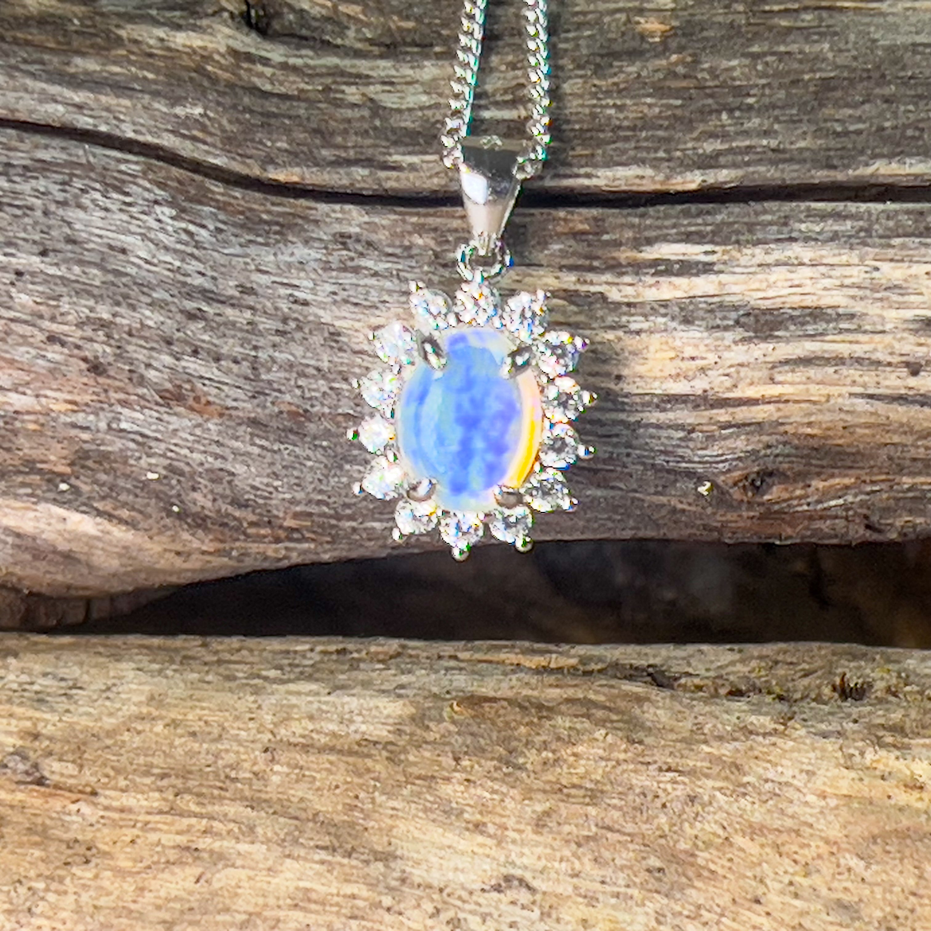 Sterling Silver 8x6mm Light Opal cluster pendant - Masterpiece Jewellery Opal & Gems Sydney Australia | Online Shop
