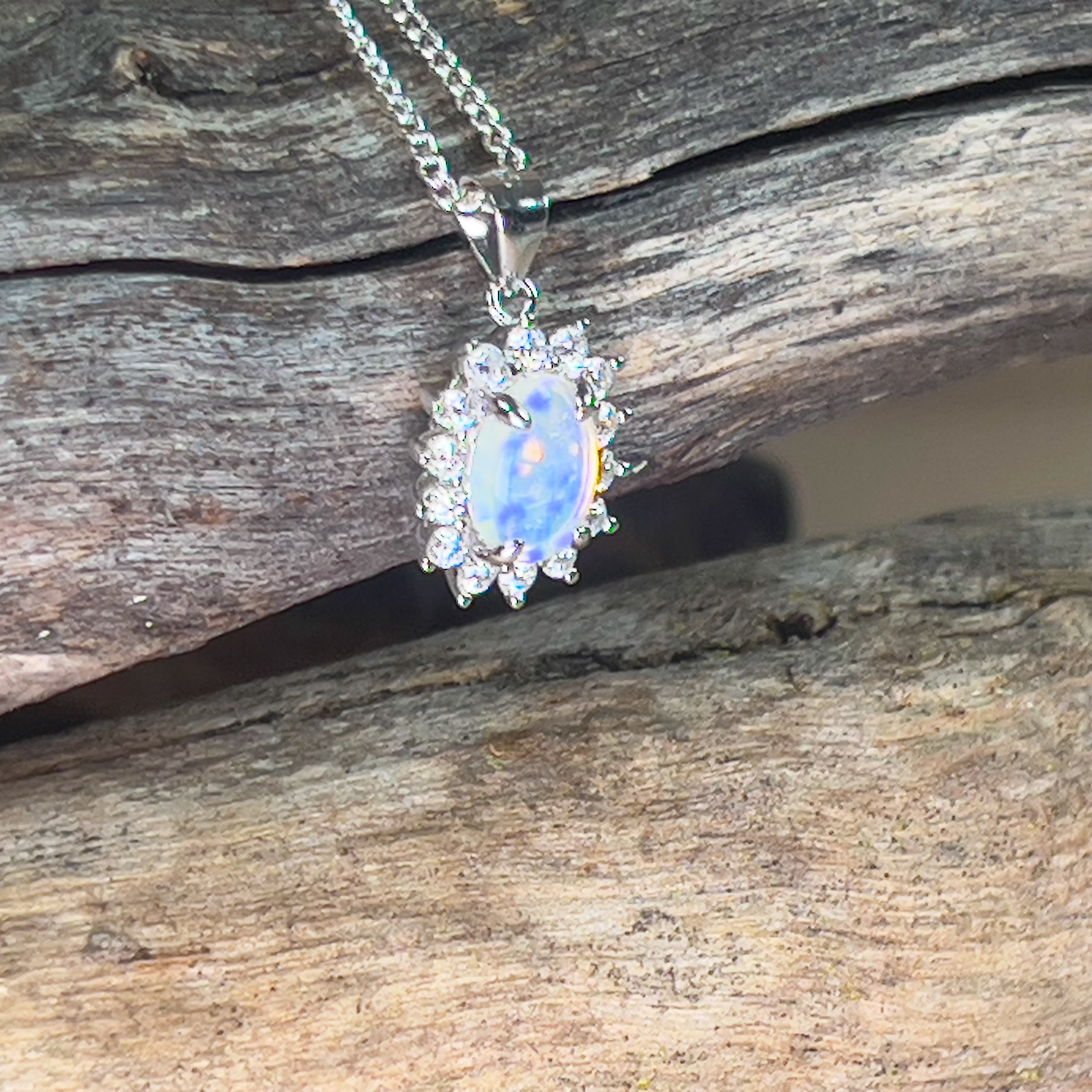 Sterling Silver 8x6mm Light Opal cluster pendant - Masterpiece Jewellery Opal & Gems Sydney Australia | Online Shop