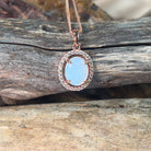 Rose Gold plated Halo 10x8mm White Opal silver pendant - Masterpiece Jewellery Opal & Gems Sydney Australia | Online Shop