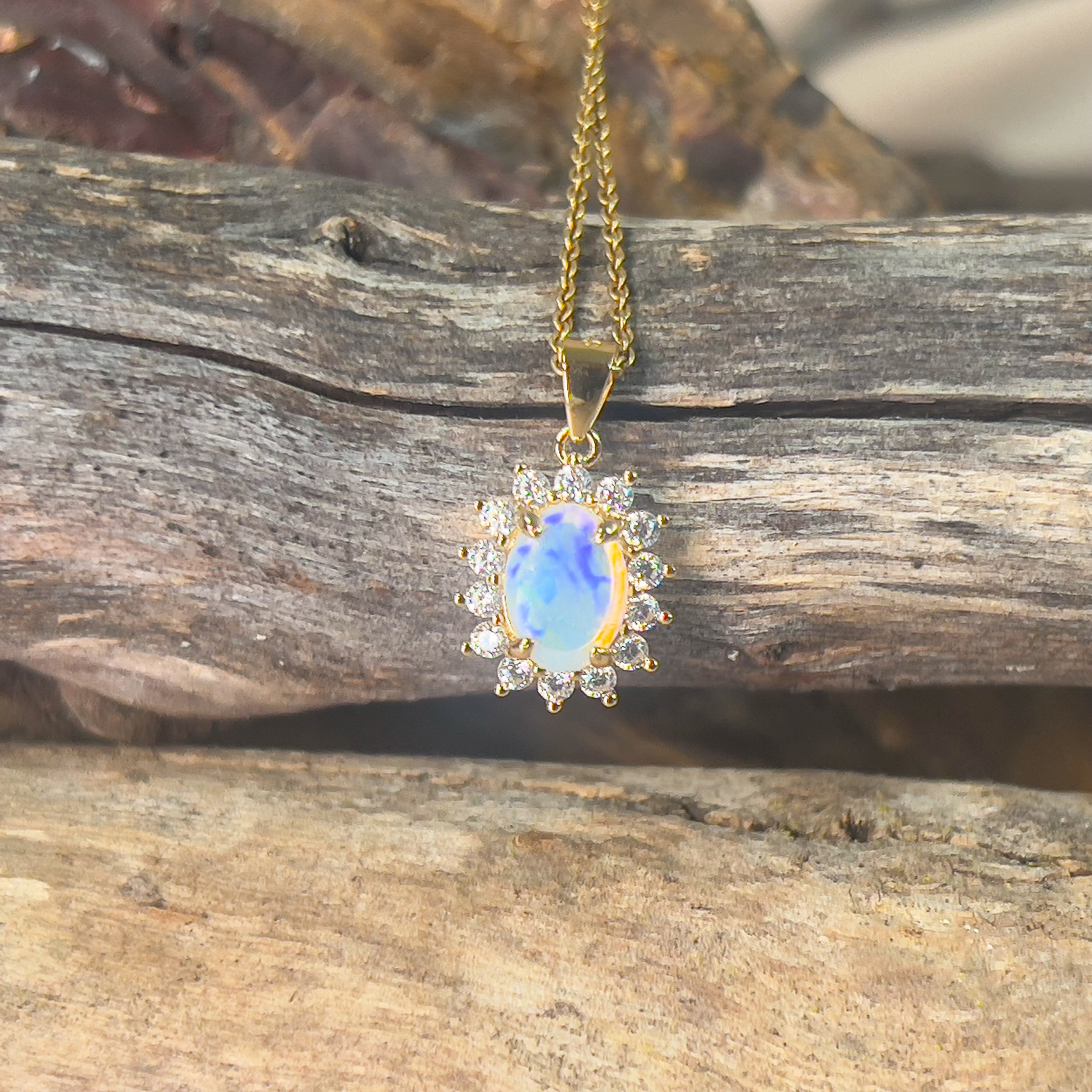 Gold plated Sterling Silver 8x6mm Light Opal cluster pendant - Masterpiece Jewellery Opal & Gems Sydney Australia | Online Shop