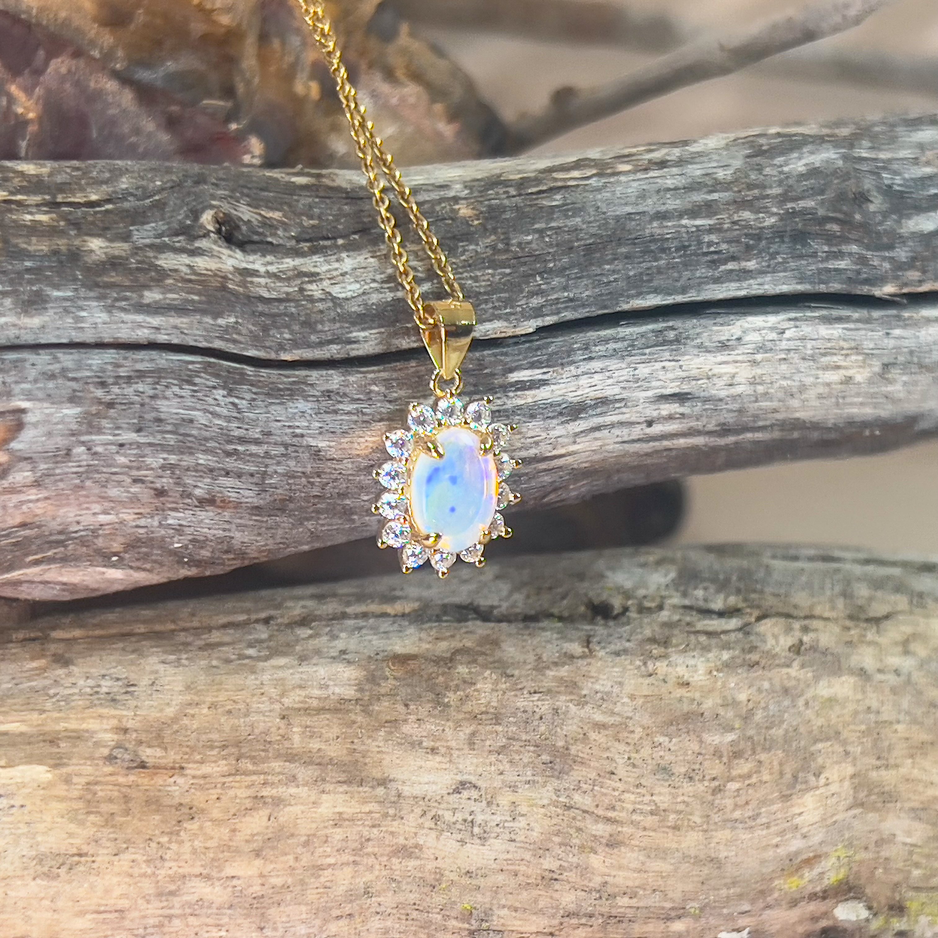 Gold plated Sterling Silver 8x6mm Light Opal cluster pendant - Masterpiece Jewellery Opal & Gems Sydney Australia | Online Shop