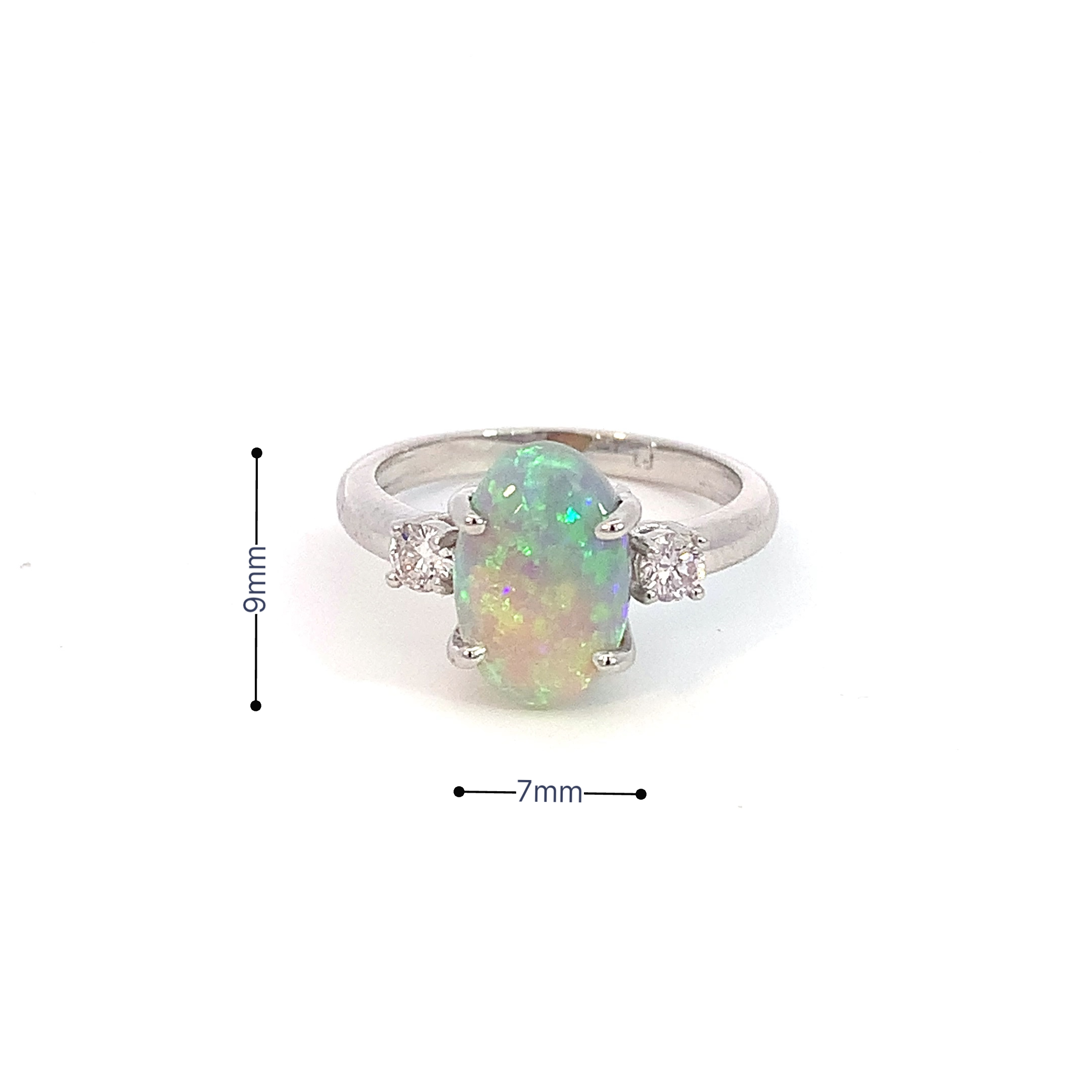 Platinum Black Opal 1.9ct and Diamond 0.24ct trilogy ring - Masterpiece Jewellery Opal & Gems Sydney Australia | Online Shop