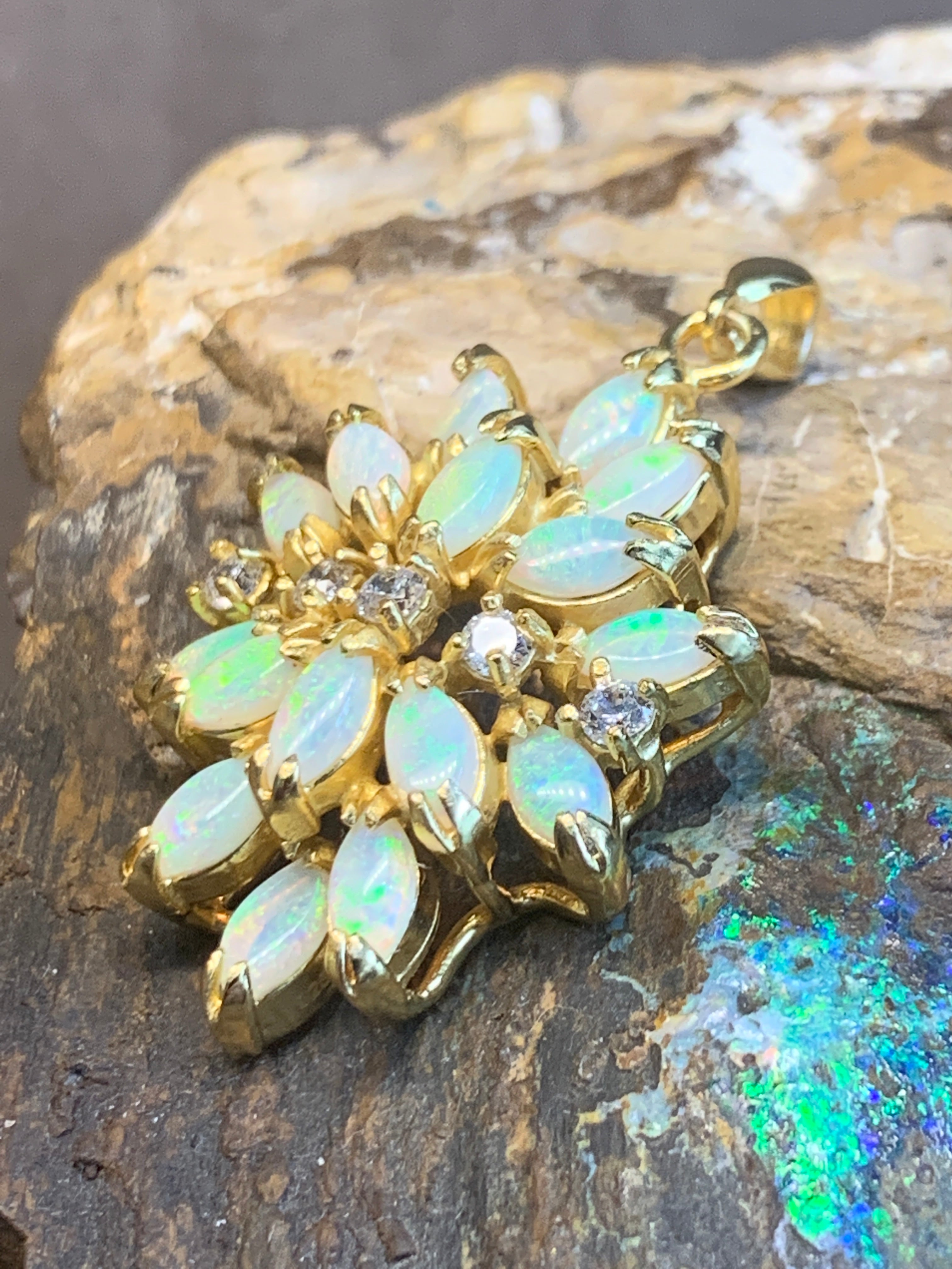 STERLING SILVER GOLD PLATED FLORAL OPAL PENDANT - Masterpiece Jewellery Opal & Gems Sydney Australia | Online Shop