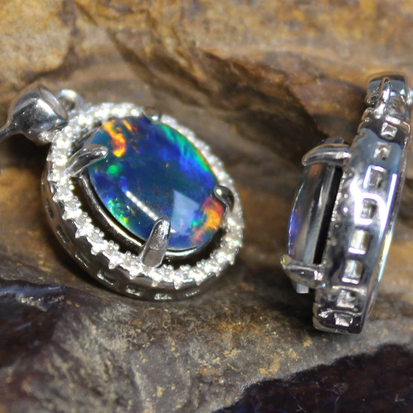 Sterling Silver Opal Triplet dangle Earrings - Masterpiece Jewellery Opal & Gems Sydney Australia | Online Shop