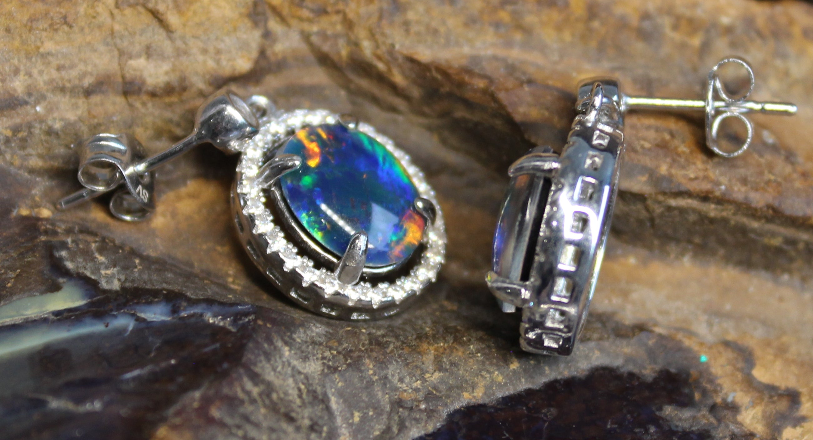 Sterling Silver Opal Triplet dangle Earrings - Masterpiece Jewellery Opal & Gems Sydney Australia | Online Shop
