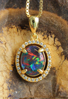 Sterling Silver Gold Plated halo Opal Triplet pendant - Masterpiece Jewellery Opal & Gems Sydney Australia | Online Shop