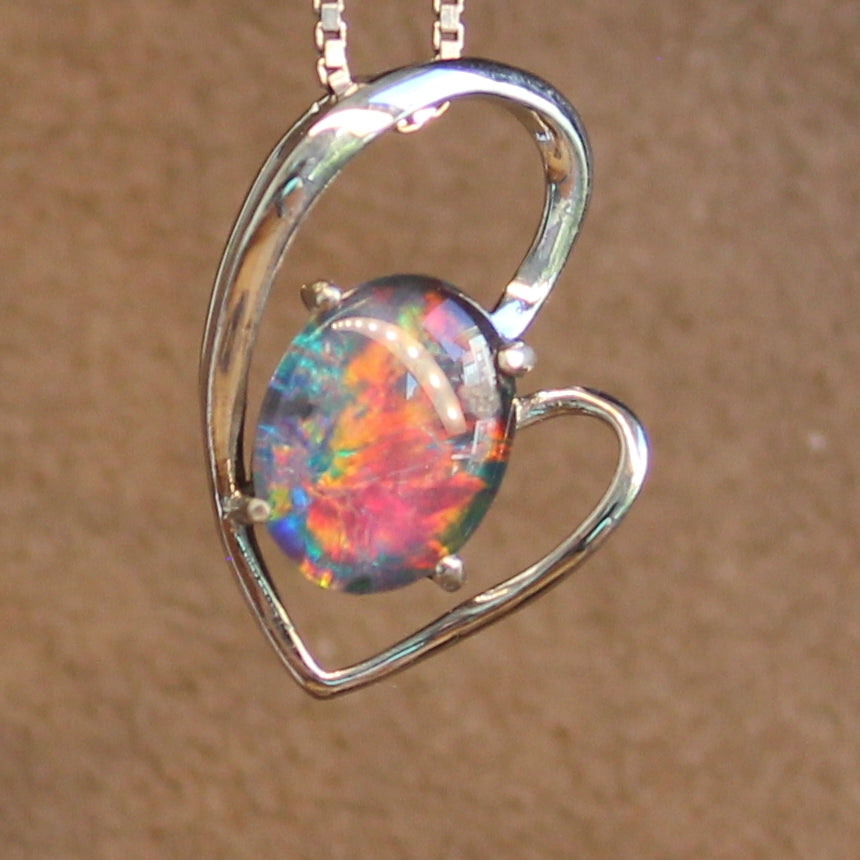 Sterling Silver heart design Opal Triplet pendant - Masterpiece Jewellery Opal & Gems Sydney Australia | Online Shop