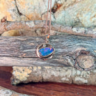 freeform Australian opal doublet pendant in rose gold-plated silver, blue, yellow, green and red play-of-colour