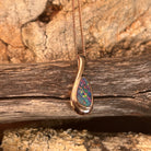 freeform Australian opal doublet pendant in rose gold-plated silver, red, blue and green play-of-colour
