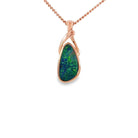 12 x 6.5mm freeform Australian opal doublet pendant in rose gold-plated silver, green, red and blue