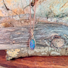12 x 6.5mm Australian opal doublet pendant in rose gold-plated silver, red, blue, orange and green