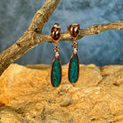 16 x 5mm Australian opal doublet earrings in rose gold-plated silver, green and blue
