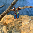 rose gold-plated silver Australian opal doublet earrings with 13 x 5mm pear-shaped stones