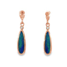 15 x 5mm pear-shaped Australian opal doublet earrings in rose gold-plated silver
