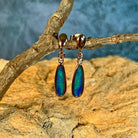 rose gold-plated silver Australian opal doublet earrings with 15 x 5mm pear-shaped stones