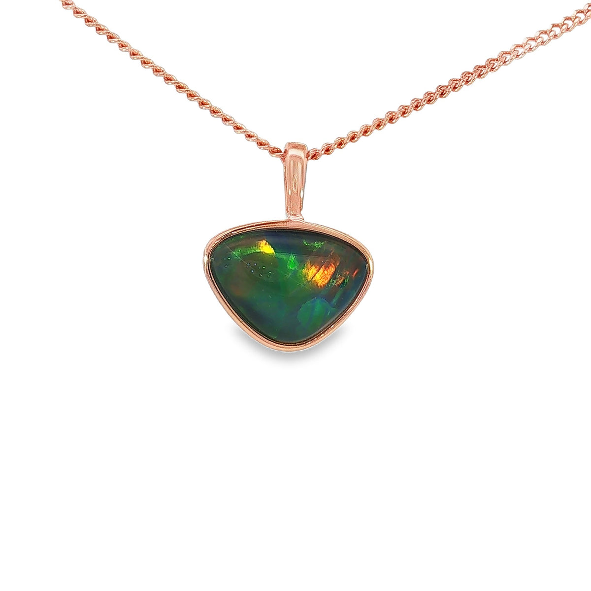 9 x 11mm freeform Australian opal triplet pendant in rose gold-plated silver