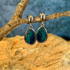 freeform Australian opal doublet earrings in sterling silver, red, pink, blue and green play-of-colour