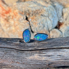 Australian opal doublet earrings, sterling silver, 12 x 6mm stones showing red, blue, yellow and green
