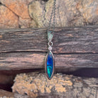 oval Australian opal doublet pendant in sterling silver, blue and green play-of-colour
