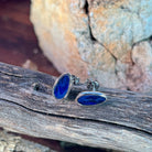 11 x 6mm Australian opal doublet earrings in sterling silver, blue and black
