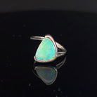 Sterling silver cross over ring, half bezel set solid Australian crystal opal, triangular 13x10mm 1.8ct, green and blue